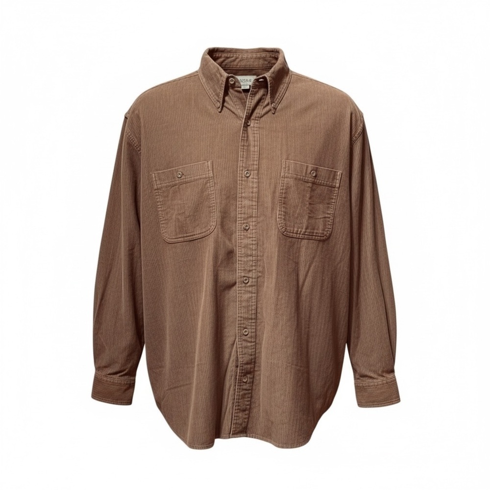 Eddie Bauer Men’s XXL Corduroy Button Down Shirt Brown Long Sleeve 100% Cotton